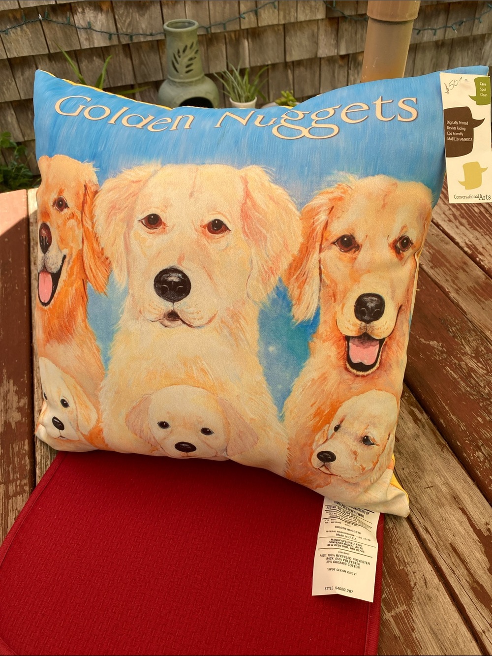 Golden Nuggets Retrievers Decorative Throw Pillow - Blue and Cream
